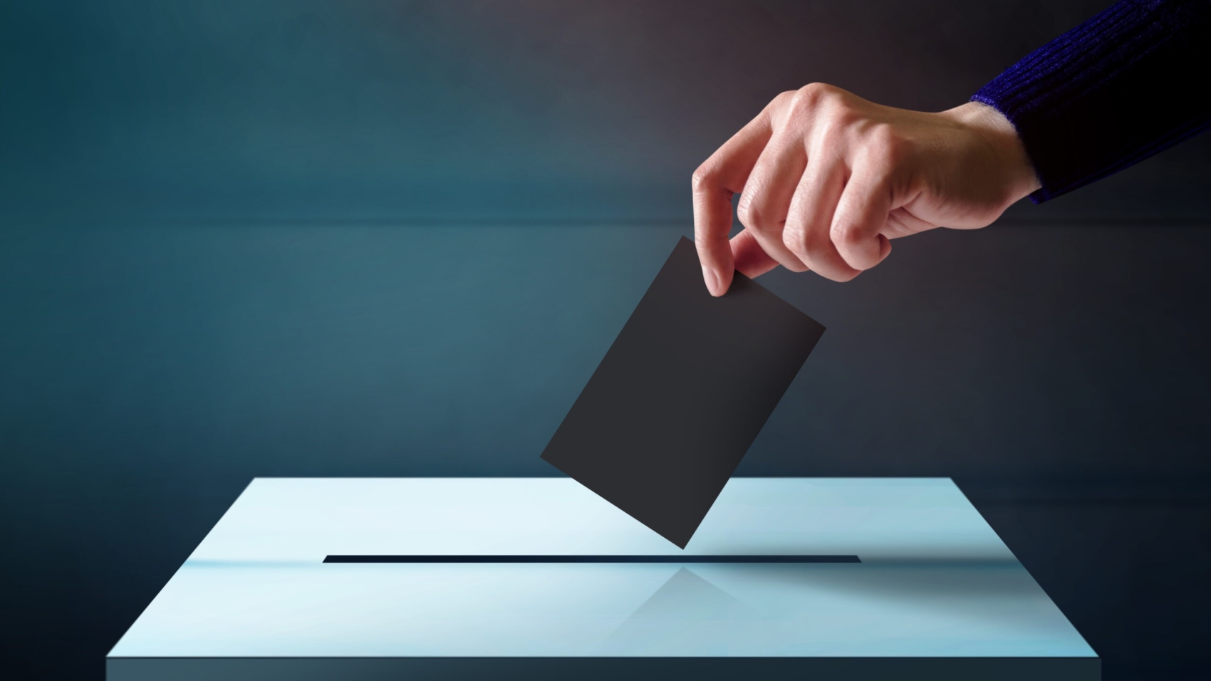 Hand Dropping a Ballot Card into the Vote Box, Polish and Dark Tone